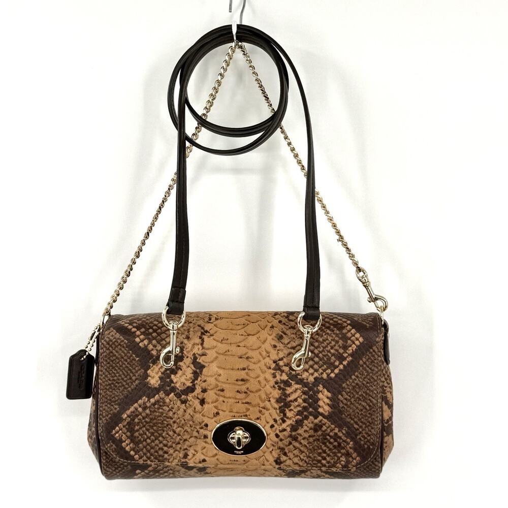 COACH Mini Ruby Brown Snake Print Embossed Leather Crossbody Bag #F35555 2/2015
